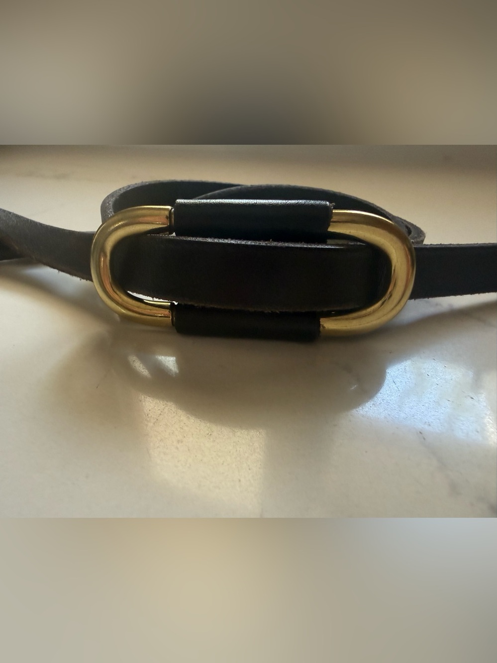 Anthropologie Black Leather Belt with Gold Oval Buckle